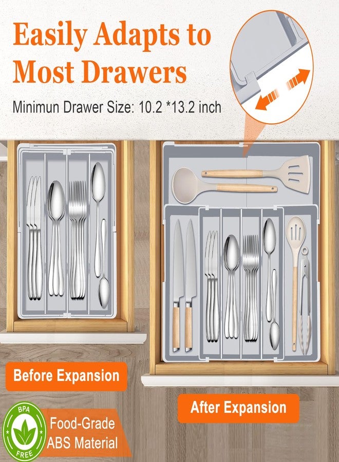 Spaclear Silverware Organizer for drawer - Adjustable Kitchen Drawer Organizer Utensil Drawer Organizer, Expandable Silverware Tray for Drawer Utensil Organizer for Forks, Knives, Grey - Image 2