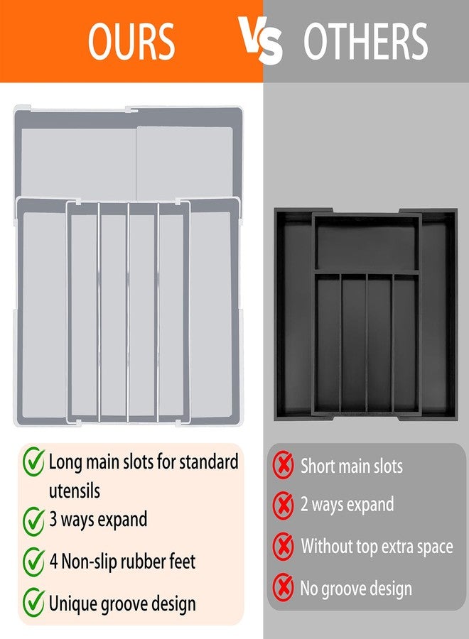 Spaclear Silverware Organizer for drawer - Adjustable Kitchen Drawer Organizer Utensil Drawer Organizer, Expandable Silverware Tray for Drawer Utensil Organizer for Forks, Knives, Grey - Image 5