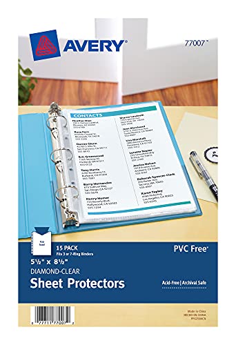 Avery Diamond Clear Heavyweight Sheet Protectors for Mini Binders, Holds 8.5" x 5.5" Sheets, 15ct (77007) - Image 1