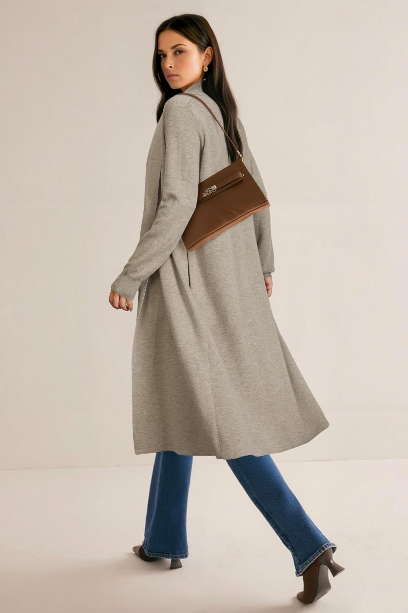 OUGES Women's Long Cardigan Wool Blend Oversized Sweaters Knit Open Front Business Casual Fall Outfits for 2026 Trendy Winter Coatigan Lightweight Coats Jacket Wear to Work with Pocket(Gray Camel,XL) - Image 4