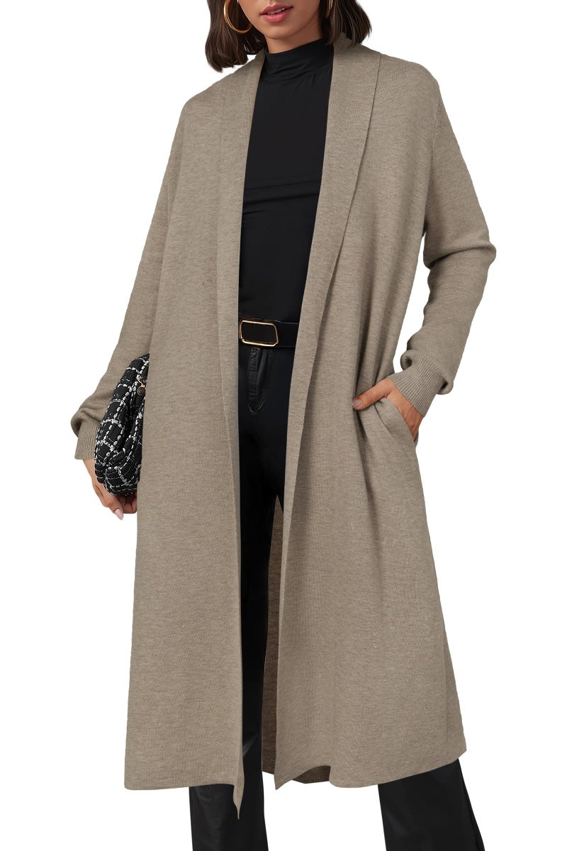 OUGES Women's Long Cardigan Wool Blend Oversized Sweaters Knit Open Front Business Casual Fall Outfits for 2026 Trendy Winter Coatigan Lightweight Coats Jacket Wear to Work with Pocket(Gray Camel,XL) - Image 1