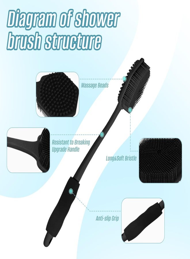 Jedroc Back Scrubber for Shower - Long Handled Bath Brush, 15" Dual-Sided Silicone Bristles with Massage Beads, Silicone Body Brush for Skin Massage and Body Exfoliator,Non-Slip (2 Pack) - Image 3