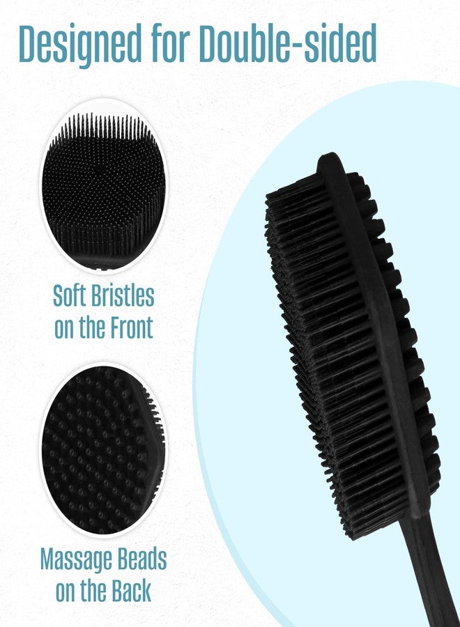 Jedroc Back Scrubber for Shower - Long Handled Bath Brush, 15" Dual-Sided Silicone Bristles with Massage Beads, Silicone Body Brush for Skin Massage and Body Exfoliator,Non-Slip (2 Pack) - Image 4