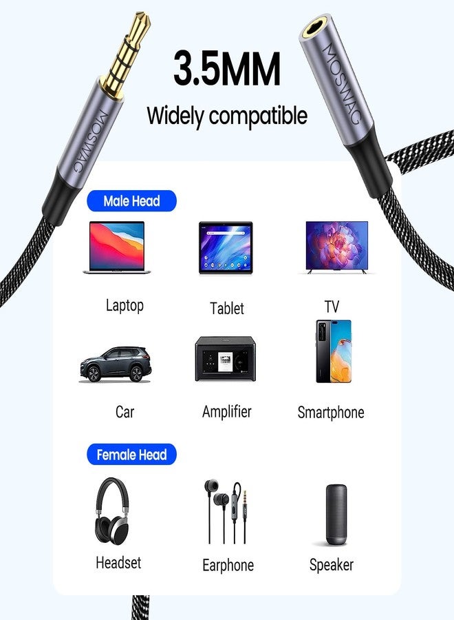 MOSWAG 3.5mm Male to Female Extension Cable with Microphone Stereo Audio Adapter Nylon Braided Compatible for Home/Car Stereos Smartphones Headphones Tablets Media Players and More - Image 2
