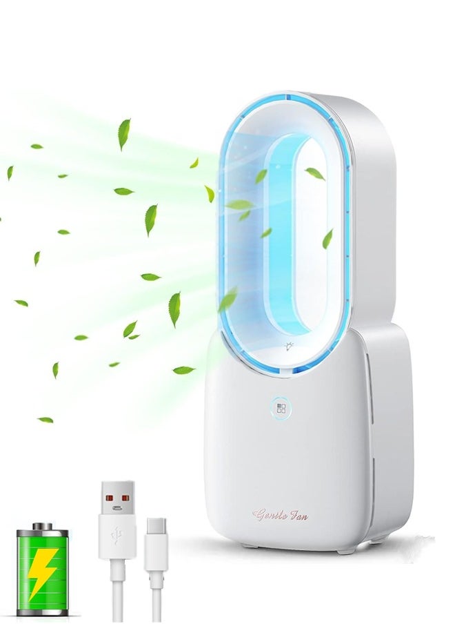 Joshberg Desk Fan, Portable Bladeless Fan 11.8 inch Small Personal Cooling Fan with Touch Control 3 Cooling Speeds，5 Colors LED Light, Quiet Table Fan for Bedroom, Home, Office  - Image 1
