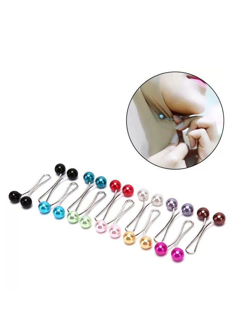 12pcs Muslim Hijab Clip Pins Simulated Pearl Women Girls Scarf Shawl Brooch Clip Hijab Buckles - Image 2