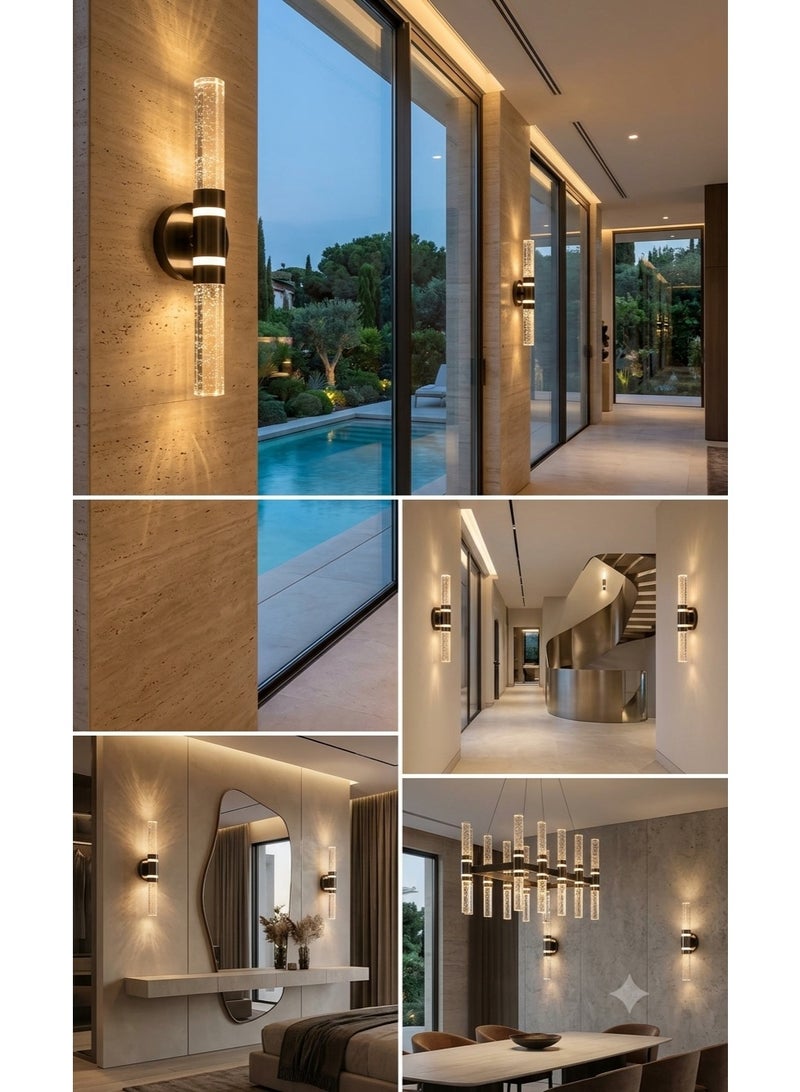 Modern Wall Sconce with Black Base and Illuminated Crystal Cylinders - Image 3