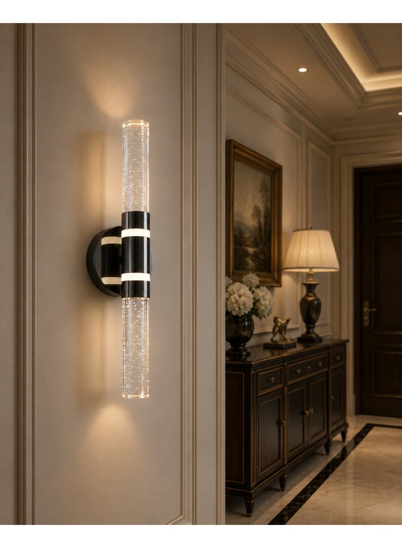 Modern Wall Sconce with Black Base and Illuminated Crystal Cylinders - Image 2