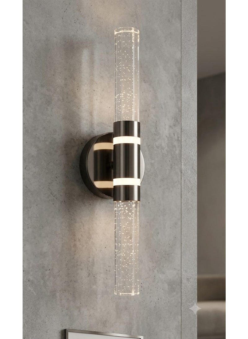 Modern Wall Sconce with Black Base and Illuminated Crystal Cylinders - Image 1