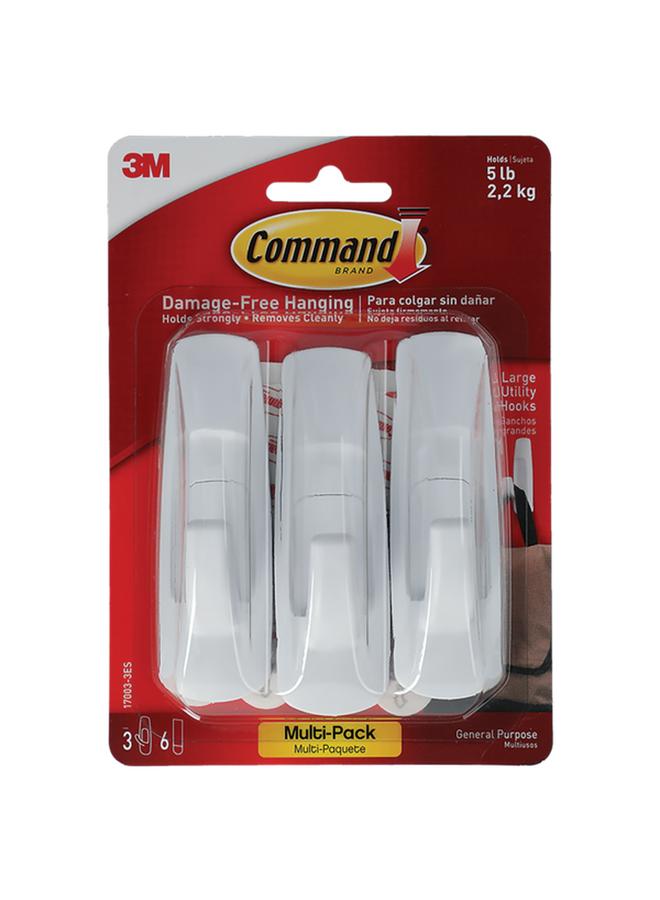 3M Command Adhesive Hook White Large 17003-3ES - Image 1