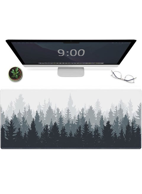 Gaming Large Mouse Pad, Keyboard Mouse Mat, Desk Pad, Laptop desk mat, Non-Slip Rubber Base with Stitched Edges Mousepad, 900mm x 400mm Misty Forest Tree