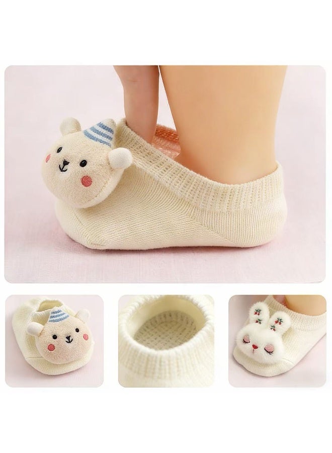 baby boat socks two pairs blue hat rice bear + cherry rabbit baby spring and autumn three-dimensional cartoon non-slip floor socks newborn doll socks，Just like shoes, it can be worn outdoors. - Image 2