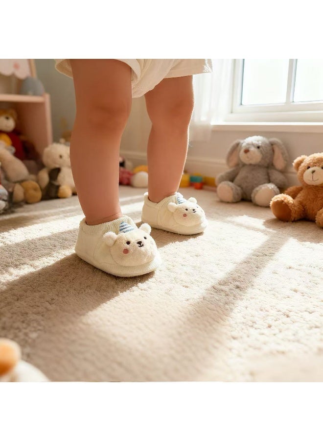 baby boat socks two pairs blue hat rice bear + cherry rabbit baby spring and autumn three-dimensional cartoon non-slip floor socks newborn doll socks，Just like shoes, it can be worn outdoors. - Image 4