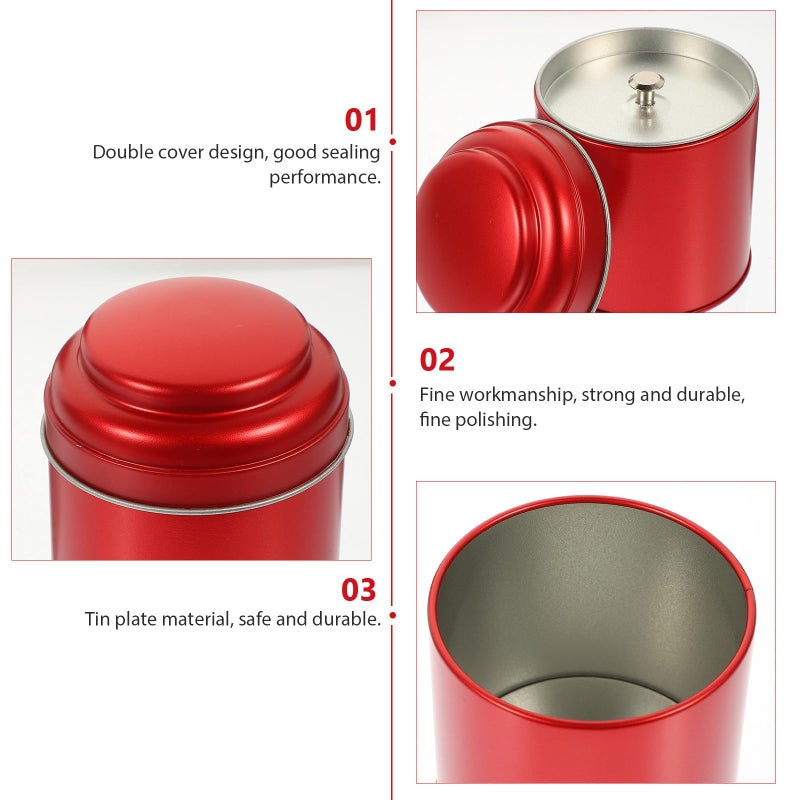 Double Layer Sealed Airtight Tea Storage Canister Tin Container 75x90mm Matte Red Coffee - Image 4