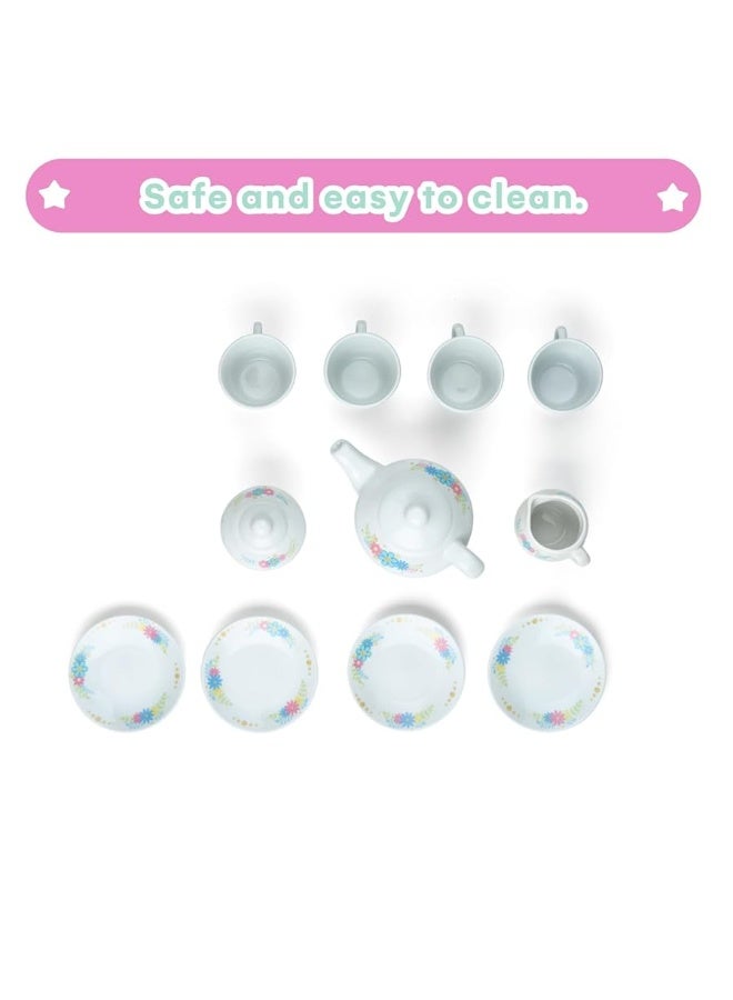 JewelKeeper Porcelain Tea Set for Girls - Pink Ceramic Tea Cups with Pink Box - Tea Glass Toy for Kids and Girls Tea Party - Ideal Gift for Toddlers and Children's Ages 3 Years Old - Unicorn Design, 13 Pieces - Image 5