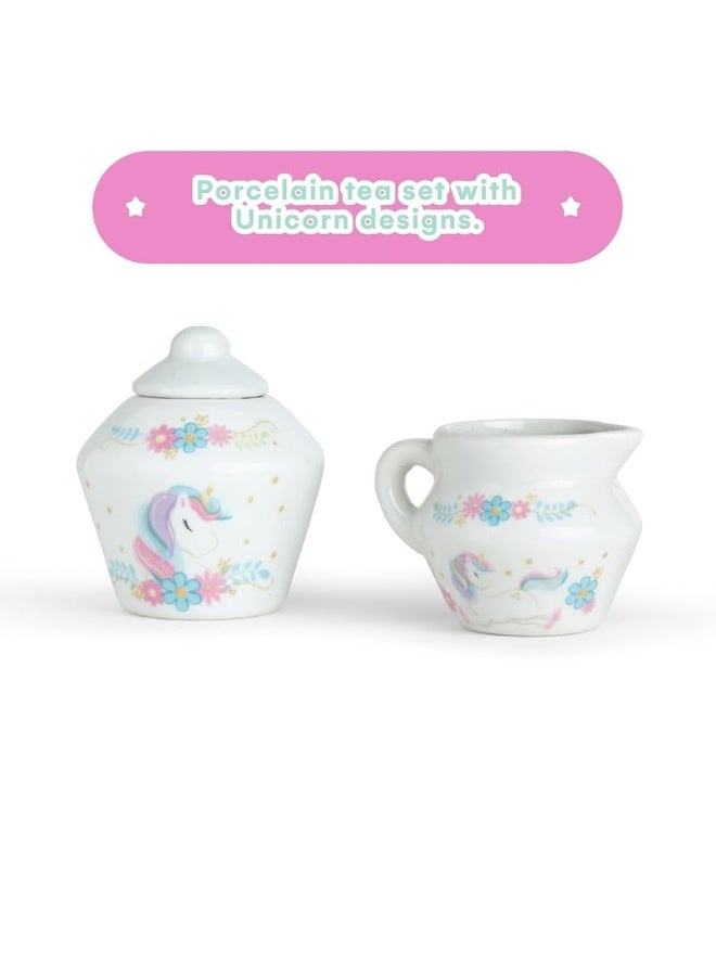 JewelKeeper Porcelain Tea Set for Girls - Pink Ceramic Tea Cups with Pink Box - Tea Glass Toy for Kids and Girls Tea Party - Ideal Gift for Toddlers and Children's Ages 3 Years Old - Unicorn Design, 13 Pieces - Image 3