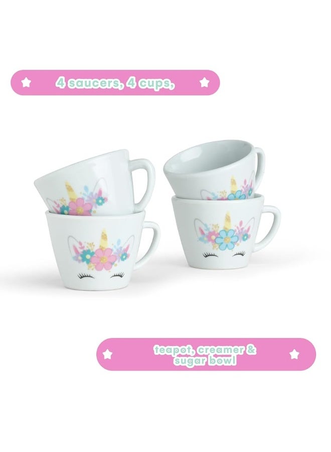 JewelKeeper Porcelain Tea Set for Girls - Pink Ceramic Tea Cups with Pink Box - Tea Glass Toy for Kids and Girls Tea Party - Ideal Gift for Toddlers and Children's Ages 3 Years Old - Unicorn Design, 13 Pieces - Image 4