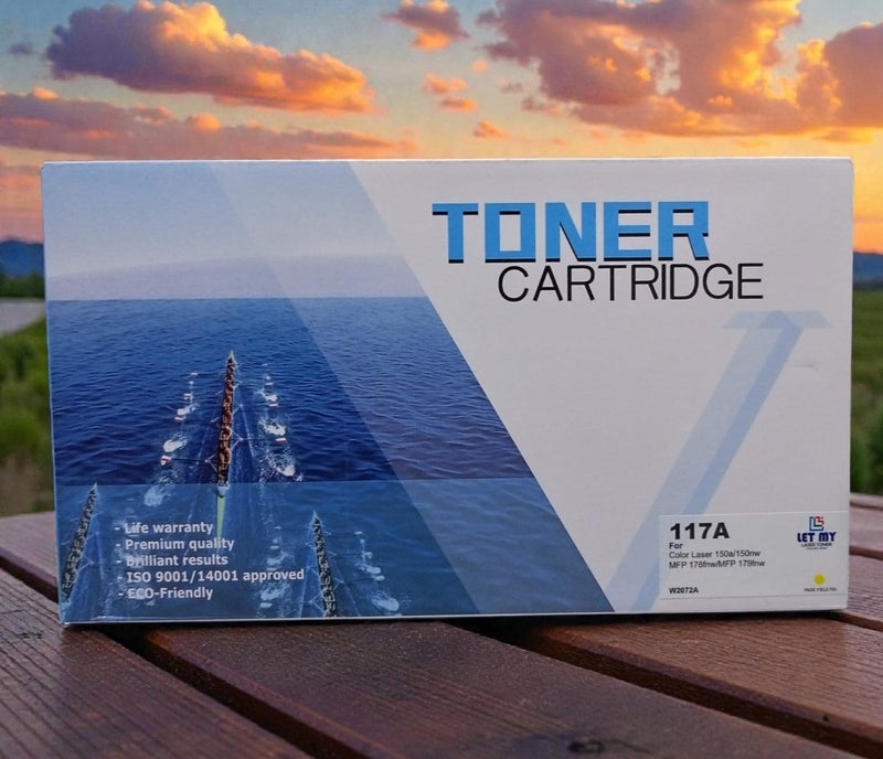 دعني خرطوشة الحبر الأصفر 117A/W2072A متوافقة مع طرازات طابعات HP Color Laser 150a و150nw وMFP 178nw و178nwg و179fnw و179fwg - Image 1