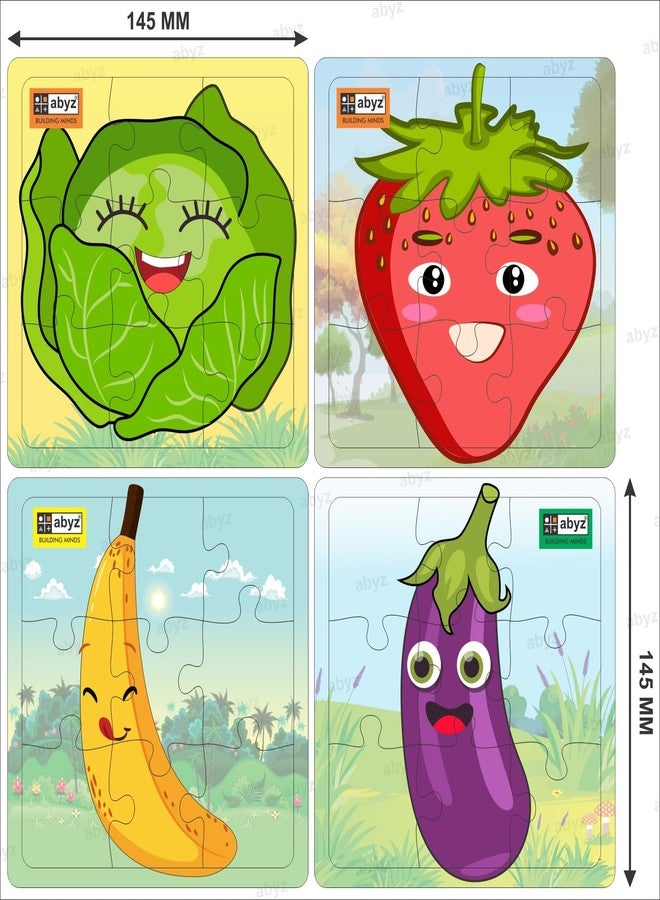 ABYZ Wooden Jigsaw Puzzle - Fruit and Vegetable | Banana, Strawberry, Brinjal and More | Playset for Little Explorers - 9-Pieces & Pack of 2 | Birthday Gift for (3 Plus Years) Age Kids. - Image 2