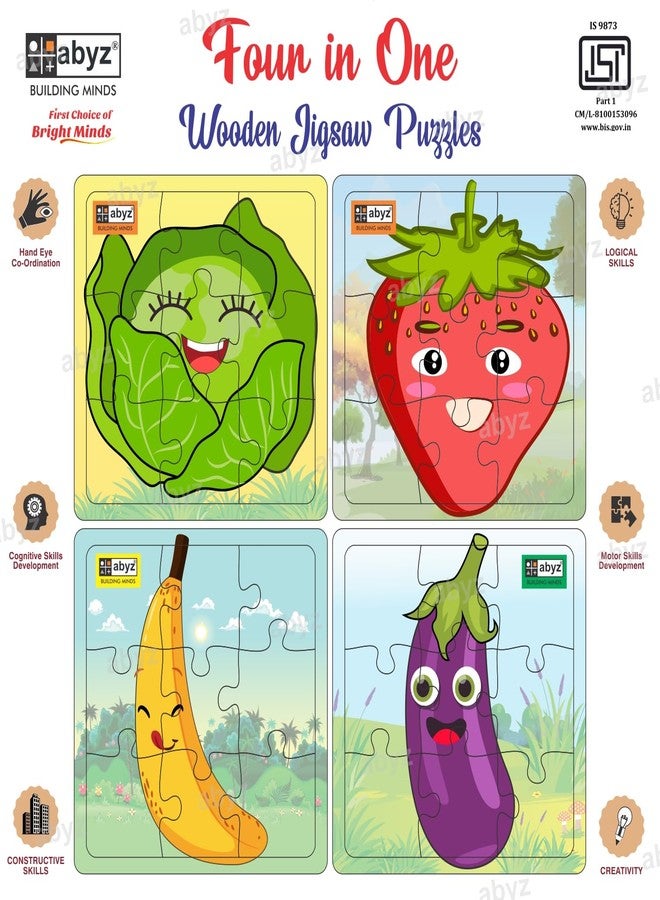 ABYZ Wooden Jigsaw Puzzle - Fruit and Vegetable | Banana, Strawberry, Brinjal and More | Playset for Little Explorers - 9-Pieces & Pack of 2 | Birthday Gift for (3 Plus Years) Age Kids. - Image 3