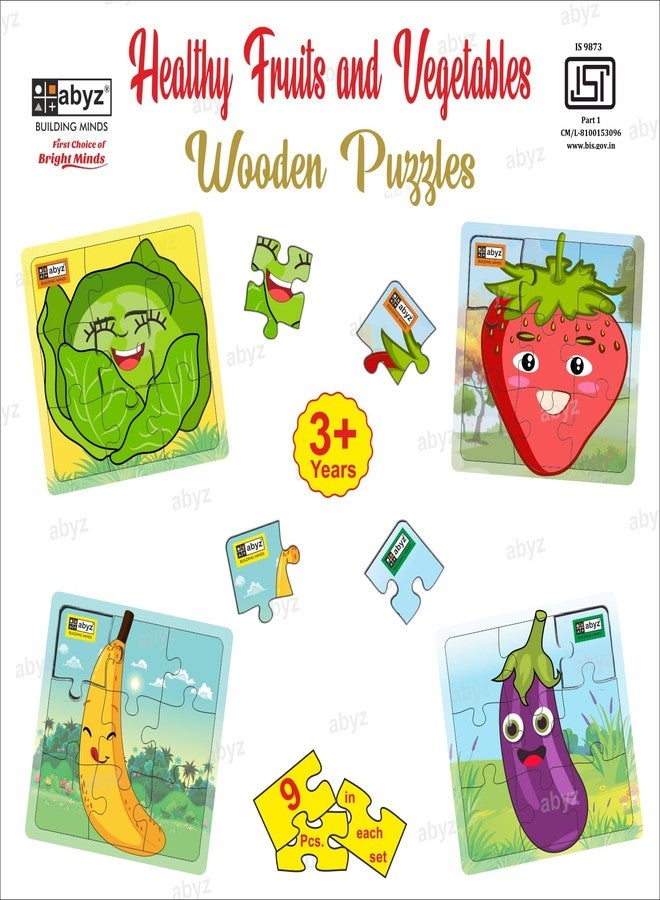 ABYZ Wooden Jigsaw Puzzle - Fruit and Vegetable | Banana, Strawberry, Brinjal and More | Playset for Little Explorers - 9-Pieces & Pack of 2 | Birthday Gift for (3 Plus Years) Age Kids. - Image 4
