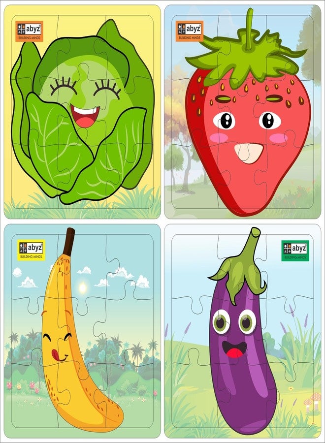 ABYZ Wooden Jigsaw Puzzle - Fruit and Vegetable | Banana, Strawberry, Brinjal and More | Playset for Little Explorers - 9-Pieces & Pack of 2 | Birthday Gift for (3 Plus Years) Age Kids. - Image 1