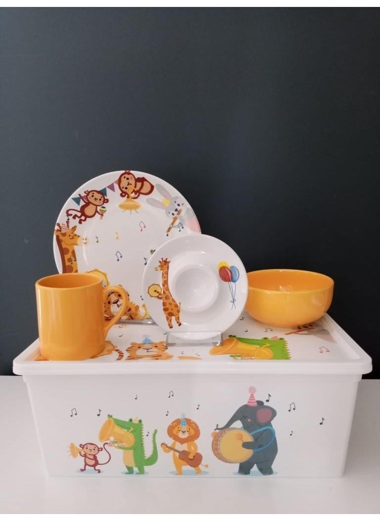 keramika Cheerful Animals 4 Piece Food Set + Storage Box 