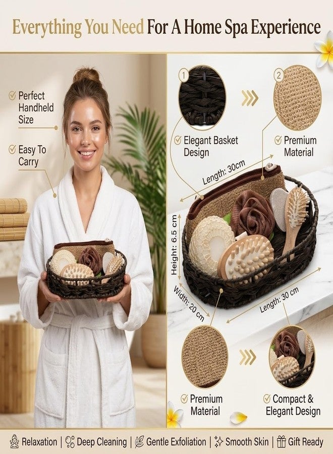 HomeFast 6-in-1 Bath Spa Gift Set for Men and Women with Back Scrubber Strap Loofah Ball Exfoliating Body Pad Wooden Cushion Hair Brush and Foot Pumice Stone Luxury Home Shower Accessories Kit Earthy Brown-1 - Image 4