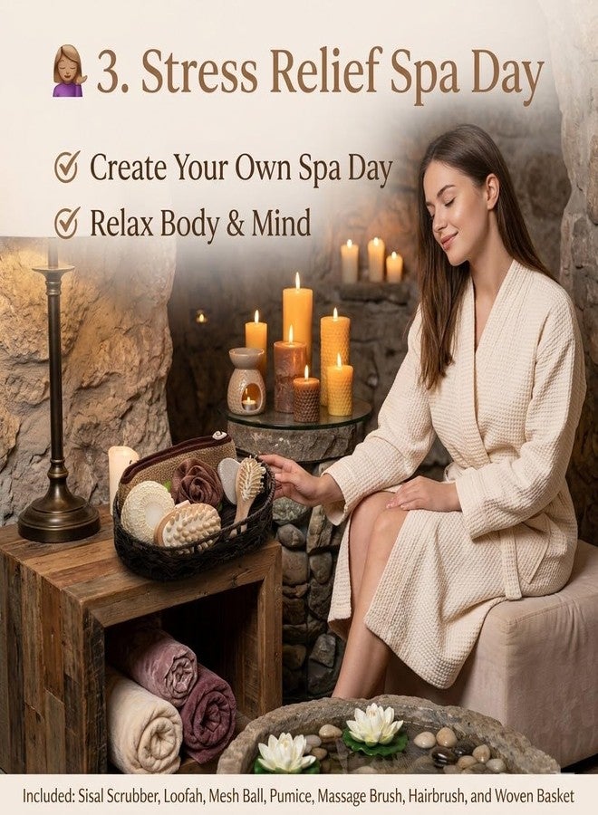 HomeFast 6-in-1 Bath Spa Gift Set for Men and Women with Back Scrubber Strap Loofah Ball Exfoliating Body Pad Wooden Cushion Hair Brush and Foot Pumice Stone Luxury Home Shower Accessories Kit Earthy Brown-1 - Image 3