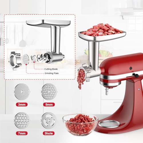 InnoMoon Meat Grinder & Stainless Steel Slicer Shredder Attachment for KitchenAid Stand Mixer, Includes Metal Food Grinder Attachment with Sausage Stuffer Tubes and Salad Machine Accessory by InnoMoon - Image 2