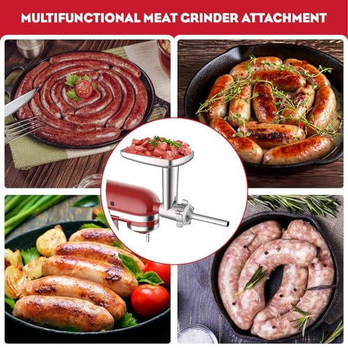 InnoMoon Meat Grinder & Stainless Steel Slicer Shredder Attachment for KitchenAid Stand Mixer, Includes Metal Food Grinder Attachment with Sausage Stuffer Tubes and Salad Machine Accessory by InnoMoon - Image 3