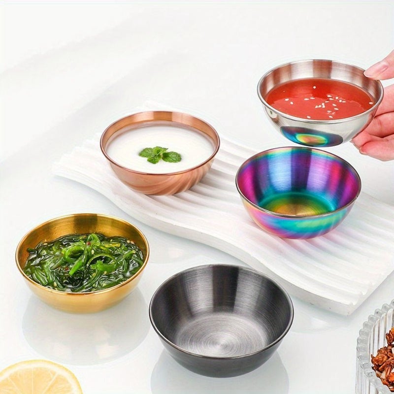 Golden Stainless Steel Dip Sauce Dish Deepened Salad Bowls Set 2 Pcs - Image 1