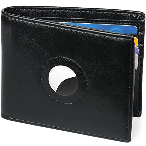 Huztencor AirTag Wallet Minimalist Front Pocket Mens Wallet for Apple Air Tag Oil Black - Image 1