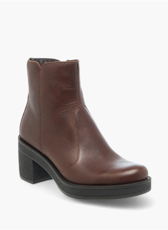 سيليست Women's Solid Ankle Boots with Zip Closure and Block Heels