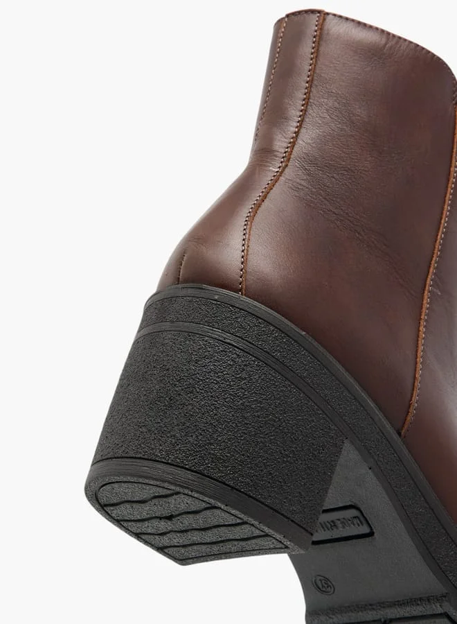 Celeste Women's Solid Ankle Boots with Zip Closure and Block Heels