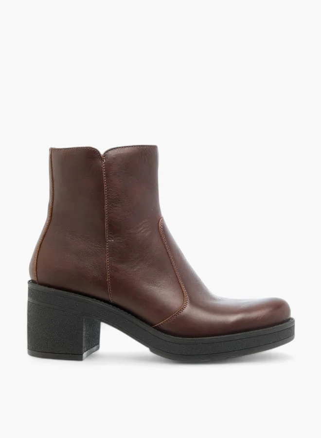 Celeste Women's Solid Ankle Boots with Zip Closure and Block Heels