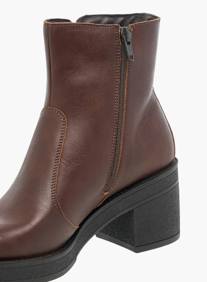 Celeste Women's Solid Ankle Boots with Zip Closure and Block Heels