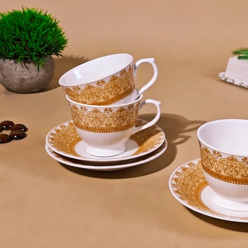 UPC U.P.C. Set of 6 Cup & Saucer Sets New Modern Design Fine Bone China Ceramics Tableware/Drinkware, Premium Lightweight Pack of 12 Cups & Saucers. (Cup white-35) - Image 4