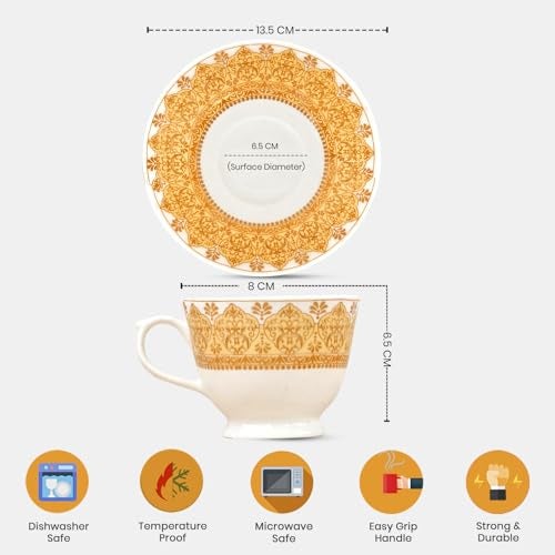 UPC U.P.C. Set of 6 Cup & Saucer Sets New Modern Design Fine Bone China Ceramics Tableware/Drinkware, Premium Lightweight Pack of 12 Cups & Saucers. (Cup white-35) - Image 5