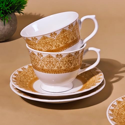 UPC U.P.C. Set of 6 Cup & Saucer Sets New Modern Design Fine Bone China Ceramics Tableware/Drinkware, Premium Lightweight Pack of 12 Cups & Saucers. (Cup white-35) - Image 2