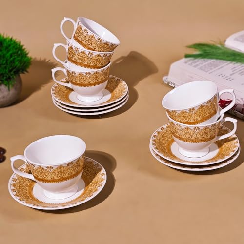UPC U.P.C. Set of 6 Cup & Saucer Sets New Modern Design Fine Bone China Ceramics Tableware/Drinkware, Premium Lightweight Pack of 12 Cups & Saucers. (Cup white-35) - Image 1