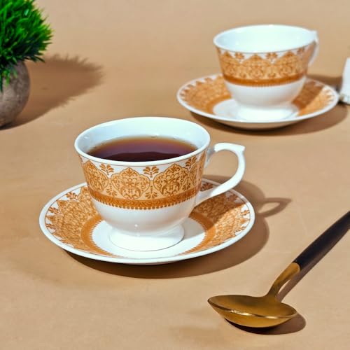 UPC U.P.C. Set of 6 Cup & Saucer Sets New Modern Design Fine Bone China Ceramics Tableware/Drinkware, Premium Lightweight Pack of 12 Cups & Saucers. (Cup white-35) - Image 3