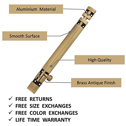 Atom 2 Pack, 12 inch Aluminum Tower Bolt | Brass Antique Finish | Home and Offices Doors and Windows Tower Bolt, TB002 - Image 2