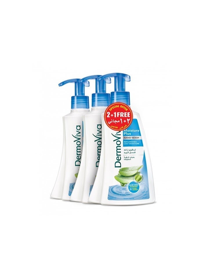 Dermoviva Moisturising Plus Hand Wash with Aloe Vera, 200ml, 3-Pack - Image 1