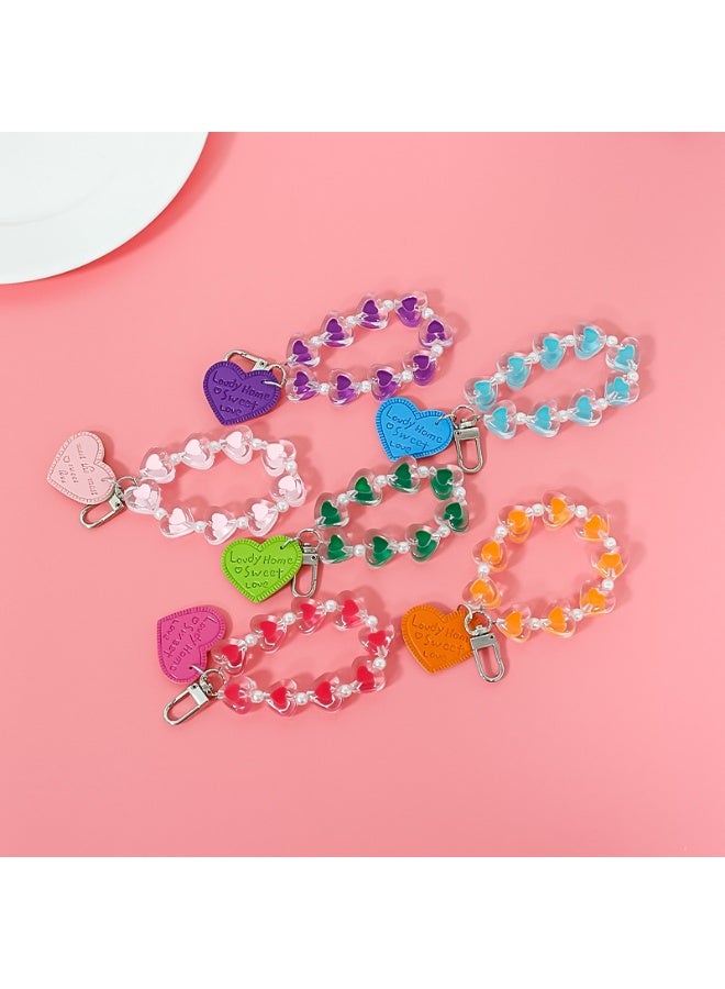 NIBEMINENT Beaded Phone Lanyard, Anti Lost Removable Wrist Strap, Slight Simple And Colorful Heart Bracelet Pendant, Phone Keychain Lanyard,Purple - Image 2