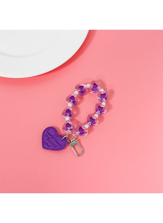 NIBEMINENT Beaded Phone Lanyard, Anti Lost Removable Wrist Strap, Slight Simple And Colorful Heart Bracelet Pendant, Phone Keychain Lanyard,Purple - Image 1