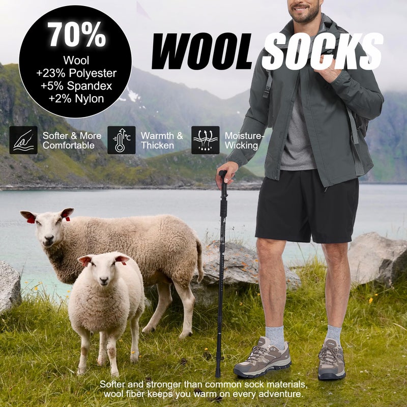 Lapulas Merino Wool Quarter Socks for Men Women, Hiking Running, Cushioned Compression Support, Thermal Thick, 5 Pairs - Image 4