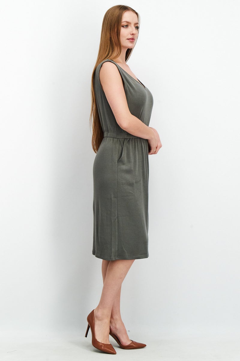 Splendid Women Textured Midi Dress, Grey - Image 3