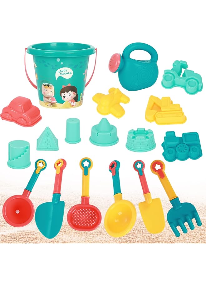 إكسفور مجموعة ألعاب الشاطئ للأطفال مكونة من 18 قطعة من ألعاب الرمل مع دلاء وعلب سقي ومجارف ومشط وحفار قلعة وقوالب سيارات وحقيبة شبكية قابلة لإعادة الاستخدام وأدوات رمل ممتعة في الهواء الطلق للأطفال الصغار والأولاد والبنات - Image 1