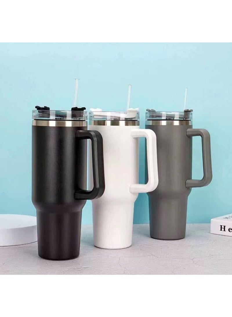 إيباسكت كوب حراري سعة 40 أونصة مع ماصة ومقبض، كوب قهوة سعة 1200 مل، كوب معزول بالفراغ من الفولاذ المقاوم للصدأ مزدوج الجدار مع غطاء، كوب محمول للمشروبات الساخنة والباردة، كوب للسيارة والمكتب (قد يختلف اللون) - Image 1